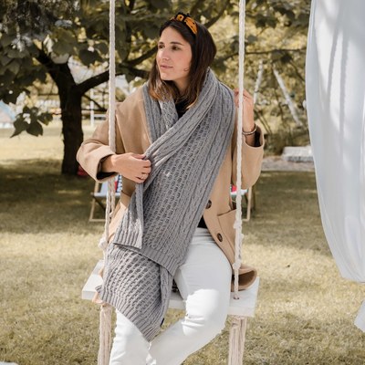La Millou波蘭 Merino羊毛針織圍巾(40x180cm)｜美麗諾鐵灰